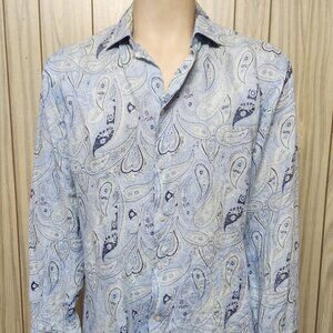 men s linen shirt XL Saks Fifth Avenue blue paisley long sleeve